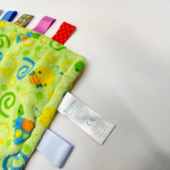 12" Taggies Green Yellow Swirles Turtles Bees Baby Lovey Security Plush Blanket - Picture 7 of 9